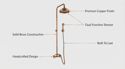 Unlacquered Brass Shower System Set – Rainfall Bathroom Fixture, Vintage Style Patina, Handmade in Morocco, Solid Brass