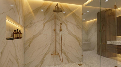 Unlacquered Brass Shower System Set – Rainfall Bathroom Fixture, Vintage Style Patina, Handmade in Morocco, Solid Brass