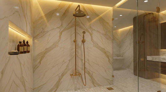 Unlacquered Brass Shower System Set – Rainfall Bathroom Fixture, Vintage Style Patina, Handmade in Morocco, Solid Brass