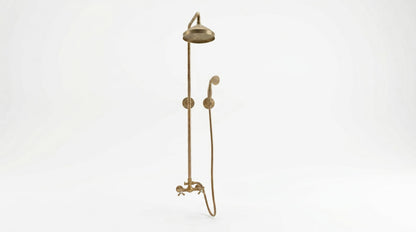 Unlacquered Brass Shower System Set – Rainfall Bathroom Fixture, Vintage Style Patina, Handmade in Morocco, Solid Brass