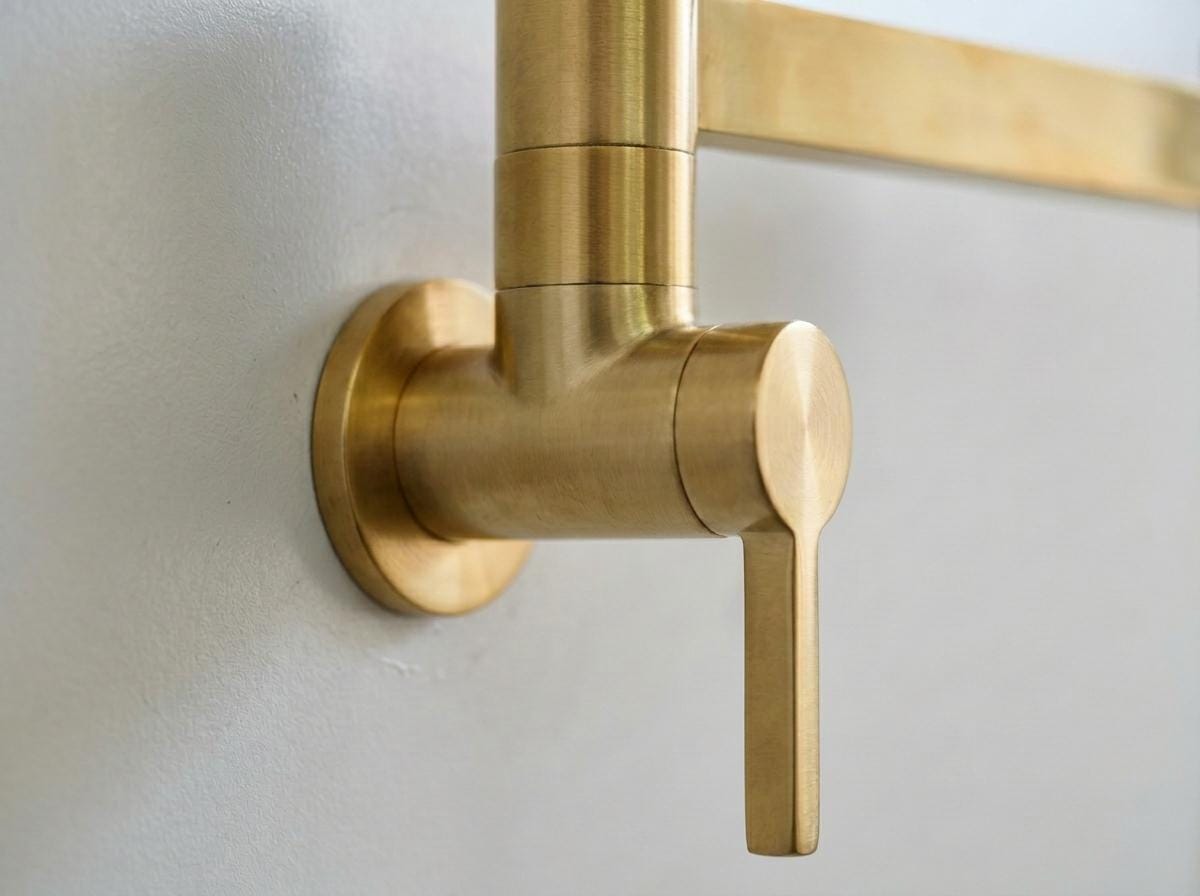 Handmade Brushed Brass Double Arm Pot Filler Faucet Wall Mount | Modern Minimalist Stove Kitchen Tap | Satin Gold Moroccan Artisan Fixture