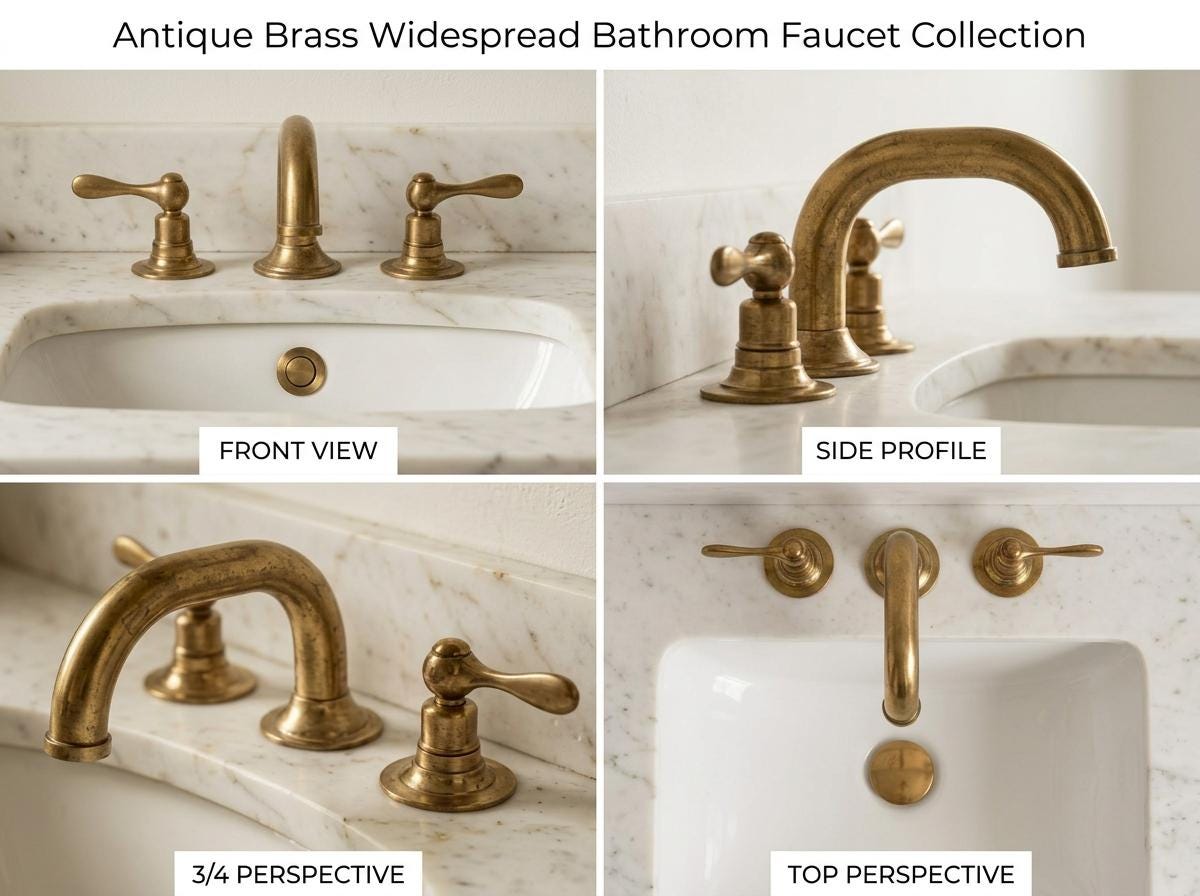 Handmade Unlacquered Brass Widespread Bathroom Faucet | Gooseneck 3 Hole Lever Handle Vanity Tap | Antique Vintage Living Patina Artisan
