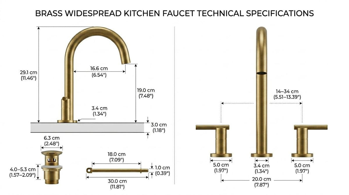 Handmade Brushed Brass Bathroom Faucet Widespread, 3 Hole Double Handle Vanity Tap, Modern Luxury Satin Gold Basin Faucet Artisan