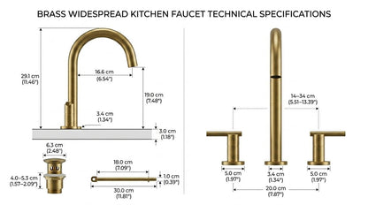 Handmade Brushed Brass Bathroom Faucet Widespread, 3 Hole Double Handle Vanity Tap, Modern Luxury Satin Gold Basin Faucet Artisan