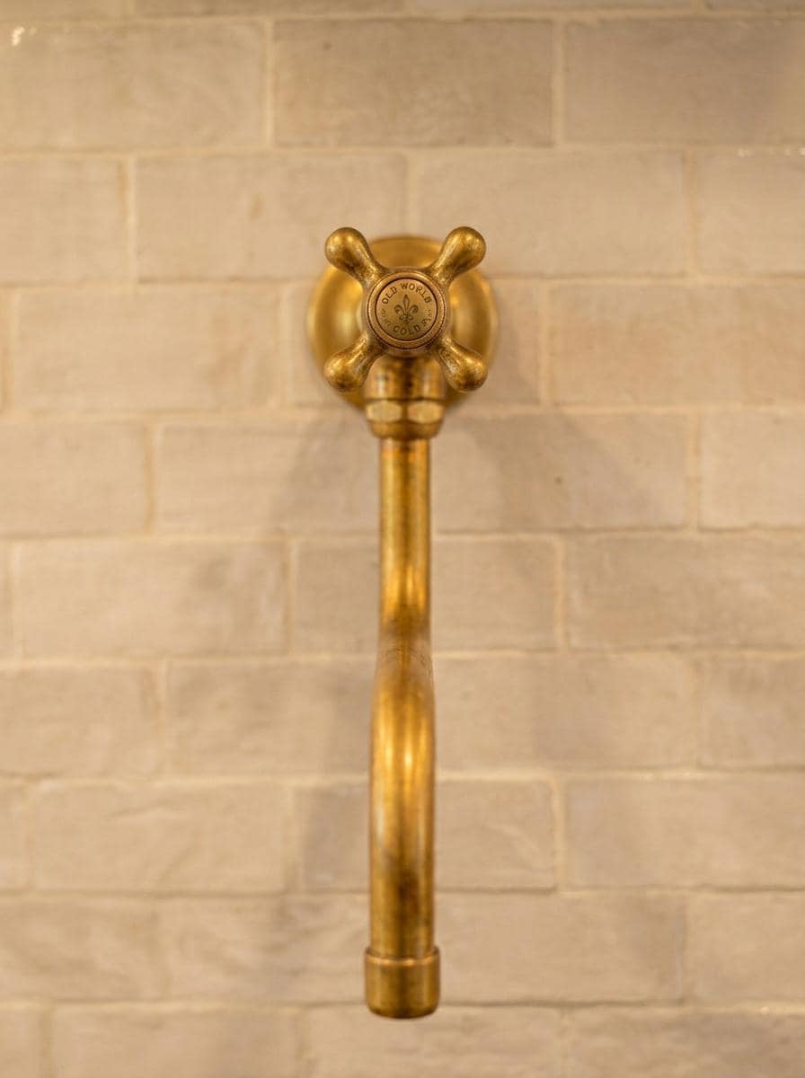 Unlacquered Brass Pot Filler Faucet | Wall Mount Articulating Swing Arm | Solid Brass Over Stove Kitchen Tap | Farmhouse Chef Faucet