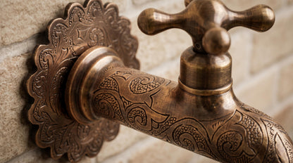 Handmade Engraved Copper Moroccan Wall Faucet, Arabesque Decorative Garden Outdoor Tap, Antique Single Hole Artisan Bathroom Kitchen Spigot