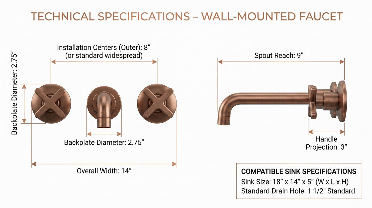Black Marble Vessel Sink Set | Antique Brass 3-Hole Wall Faucet | Moroccan Arabesque Copper Bathroom Luxury Spa Washbasin Faucet Set