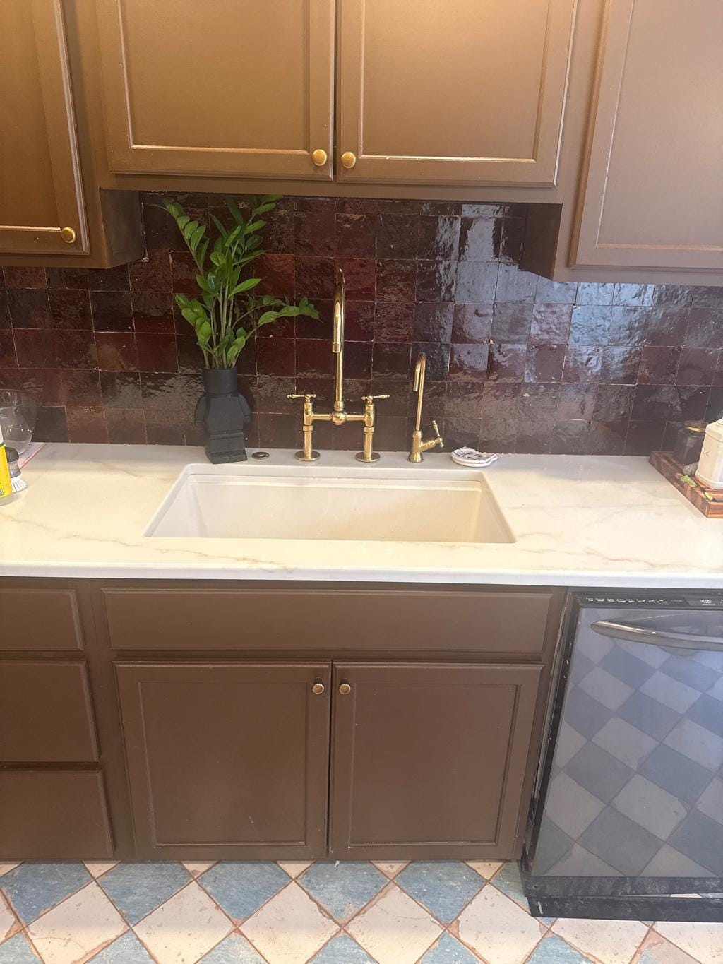 Unlacquered Brass Bridge Kitchen Faucet, Solid Brass with Side Sprayer, Vintage Aged-Brass Style, Morocco Handmade Faucet