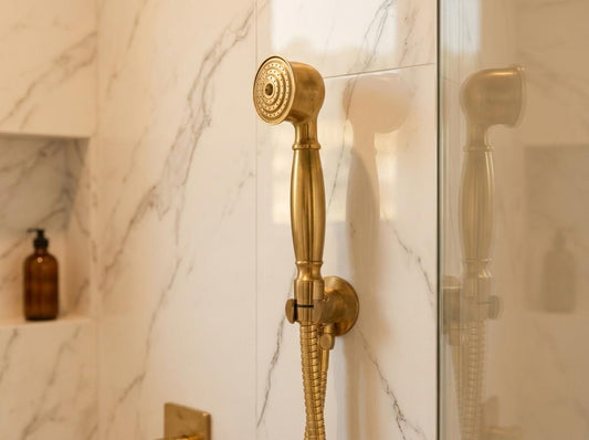 Antique Brass Handheld Shower Set | Single Handle Valve Kit | Vintage Brass Shower Head Wall Mount | Custom Moroccan Luxury Bathroom