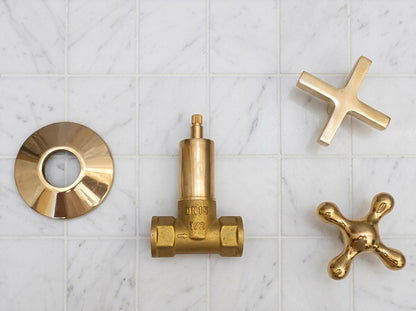 Antique Brass Handheld Shower Set | Single Handle Valve Kit | Vintage Brass Shower Head Wall Mount | Custom Moroccan Luxury Bathroom