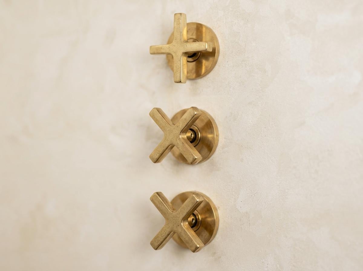 Unlacquered Brass Shower System | Rainfall Head, Handheld Shower & Tub Faucet | Vintage 3 Way Valve Luxury Spa Bathroom Set