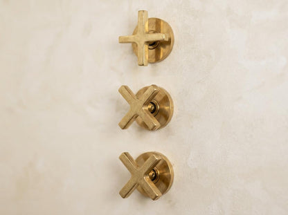Unlacquered Brass Shower System | Rainfall Head, Handheld Shower & Tub Faucet | Vintage 3 Way Valve Luxury Spa Bathroom Set
