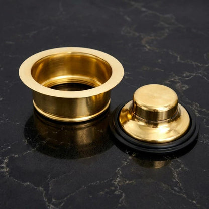 Unlacquered Brass Disposal Flange & Stopper | InSinkErator Compatible Kitchen Sink Drain | 3 Bolt Living Finish Brass Drain Set