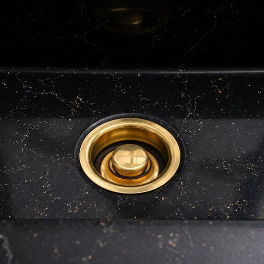 Unlacquered Brass Disposal Flange & Stopper | InSinkErator Compatible Kitchen Sink Drain | 3 Bolt Living Finish Brass Drain Set