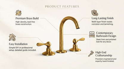 Unlacquered Brass Bathroom Faucet, Solid Brass Widespread, Vintage Style Vanity Tap, Moroccan Handmade Faucet
