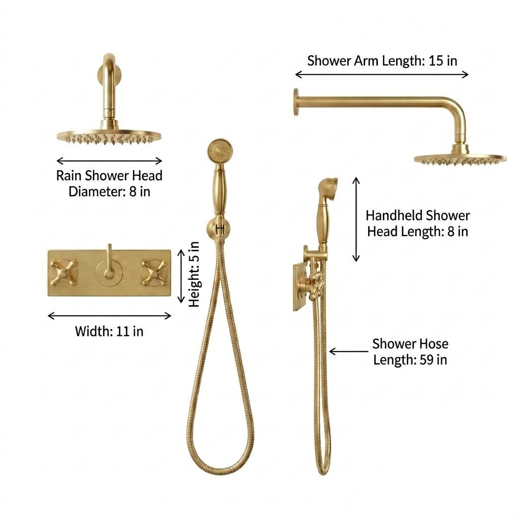 Complete Brass Bathroom Hardware Set | 2 Bathroom Faucet, Shower System, Deck-Mount Tub Filler