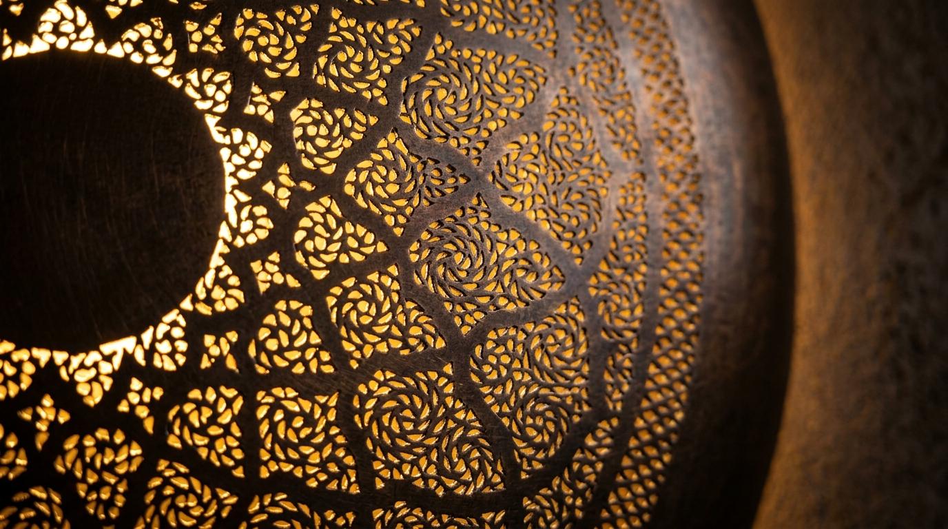 Handmade Moroccan Brass Wall Sconce Filigree Round Light | Boho Arabesque Metal Wall Lamp | Geometric Shadow Pattern Artisan Home Decor