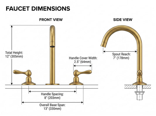 Unlacquered Brass Bathroom Faucet, Solid Brass Widespread, Vintage Style Vanity Tap, Moroccan Handmade Faucet