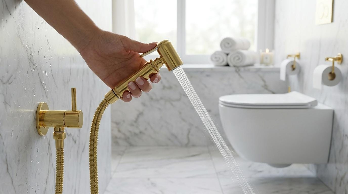 Unlacquered Brass Handheld Bidet Sprayer, Hot & Cold Vintage Shattaf | Antique Toilet Spray | Morocco Handmade Bidet
