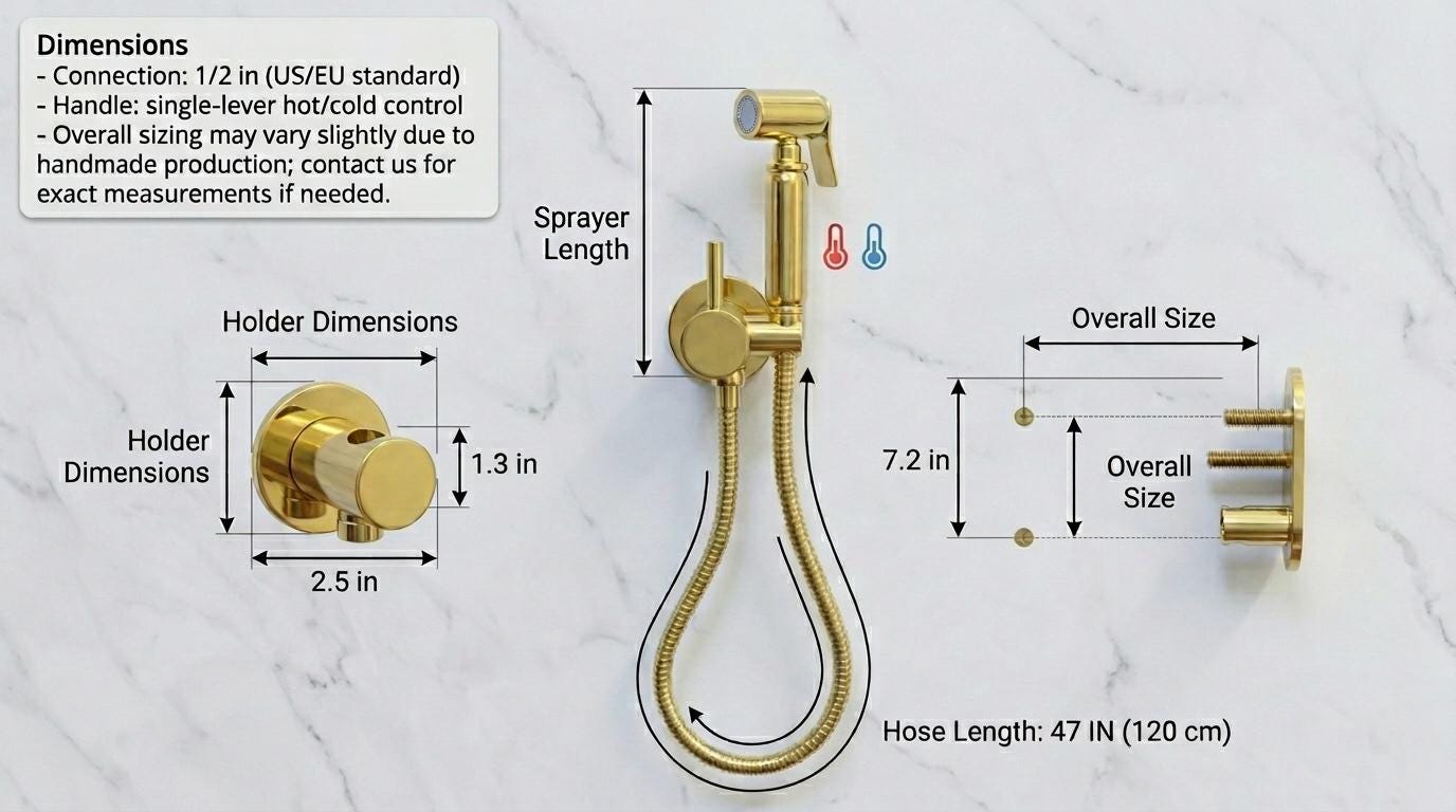 Unlacquered Brass Handheld Bidet Sprayer, Hot & Cold Vintage Shattaf | Antique Toilet Spray | Morocco Handmade Bidet