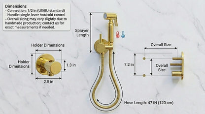Unlacquered Brass Handheld Bidet Sprayer, Hot & Cold Vintage Shattaf | Antique Toilet Spray | Morocco Handmade Bidet