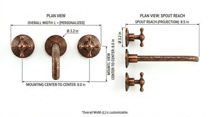 Handmade Copper Brass Wall Mounted Faucet Cross Handle | Unlacquered Antique Wall Mount Basin Tap |Vintage Moroccan Artisan Bathroom Fixture