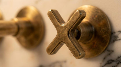 Handmade Unlacquered Brass Wall Mount Faucet Cross Handle | Natural Patina Wall Mounted Basin Tap | Vintage Antique Moroccan Artisan Fixture