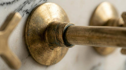 Handmade Unlacquered Brass Wall Mount Faucet Cross Handle | Natural Patina Wall Mounted Basin Tap | Vintage Antique Moroccan Artisan Fixture