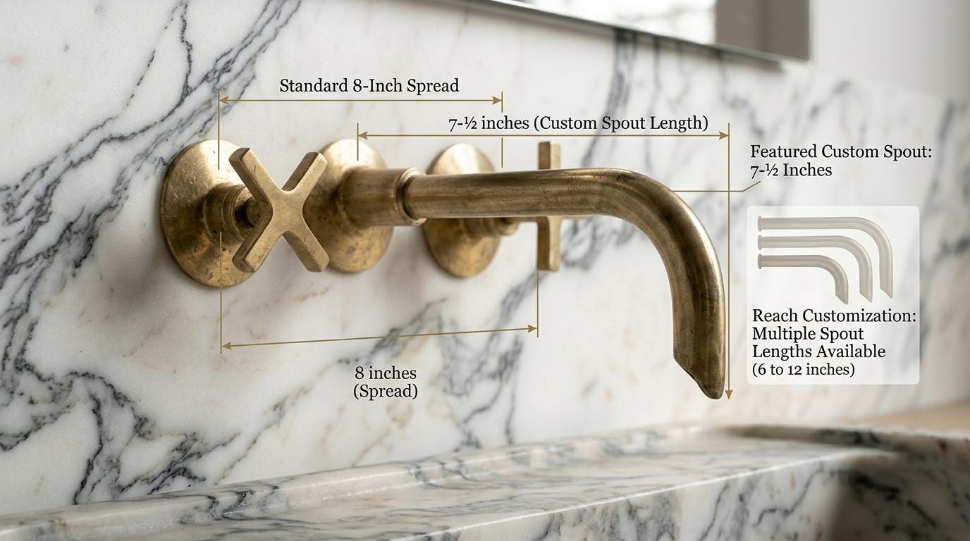 Handmade Unlacquered Brass Wall Mount Faucet Cross Handle | Natural Patina Wall Mounted Basin Tap | Vintage Antique Moroccan Artisan Fixture