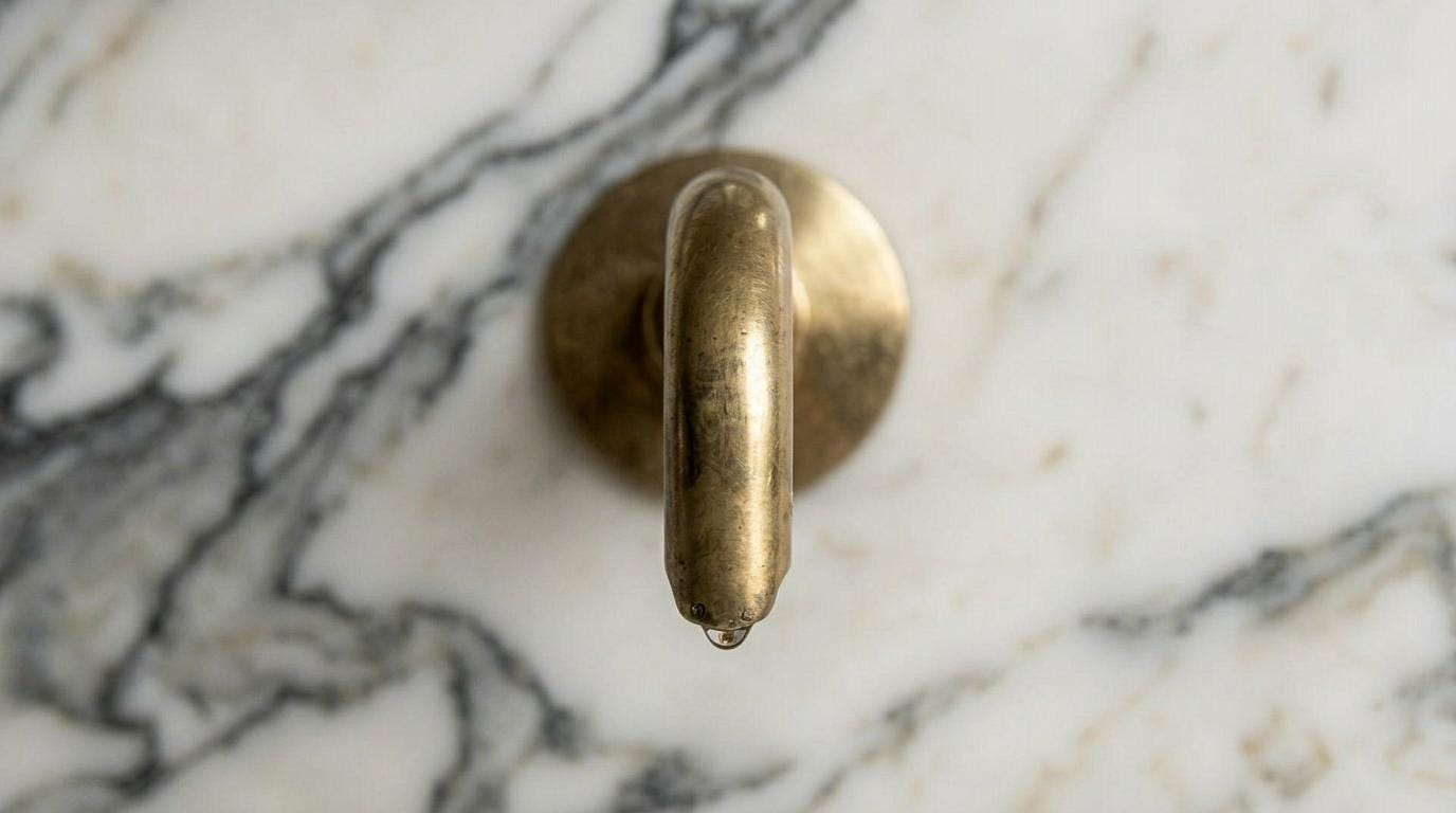 Handmade Unlacquered Brass Wall Mount Faucet Cross Handle | Natural Patina Wall Mounted Basin Tap | Vintage Antique Moroccan Artisan Fixture