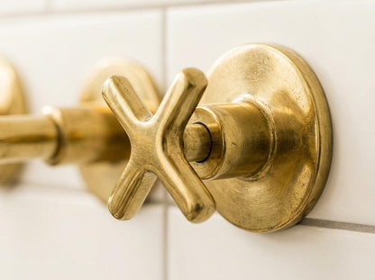 Handmade Unlacquered Brass Wall Mount Faucet With Valve | Antique Cross Handle Wall Bathroom Tap | Vintage Polished Gold Moroccan Fixture