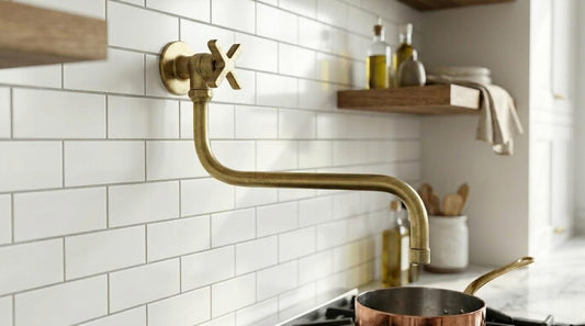 Handmade Unlacquered Brass Pot Filler Faucet Wall Mount | Solid Brass Stove Filler Vintage Farmhouse Kitchen Tap | Moroccan Artisan Fixture
