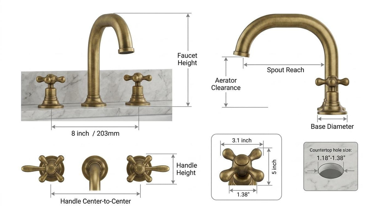 Handmade Unlacquered Brass Widespread Bathroom Faucet | Gooseneck 3 Hole Lever Handle Vanity Tap | Antique Vintage Living Patina Artisan