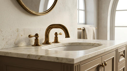 Handmade Unlacquered Brass Widespread Bathroom Faucet | Gooseneck 3 Hole Lever Handle Vanity Tap | Antique Vintage Living Patina Artisan