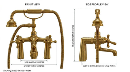 Handmade Unlacquered Brass Bathtub Faucet Deck Mount | Telephone Hand Shower Tub Filler | Vintage Clawfoot Polished Gold Moroccan Artisan