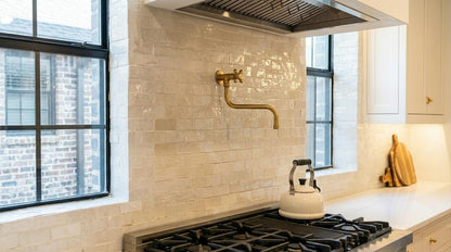 Unlacquered Brass Pot Filler Faucet | Wall Mount Articulating Swing Arm | Solid Brass Over Stove Kitchen Tap | Farmhouse Chef Faucet