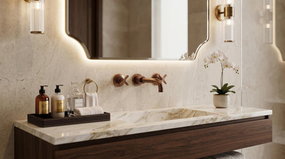 Black Marble Vessel Sink Set | Antique Brass 3-Hole Wall Faucet | Moroccan Arabesque Copper Bathroom Luxury Spa Washbasin Faucet Set