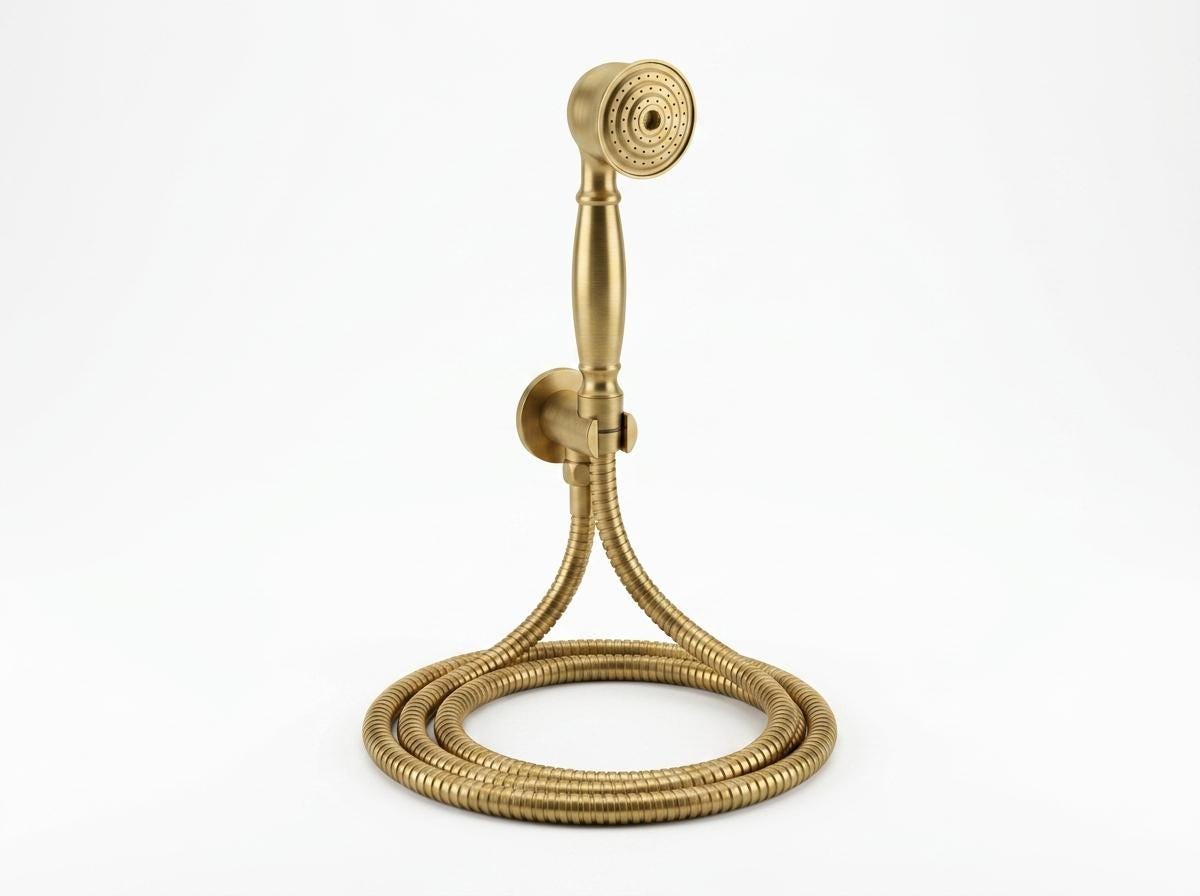 Antique Brass Handheld Shower Set | Single Handle Valve Kit | Vintage Brass Shower Head Wall Mount | Custom Moroccan Luxury Bathroom