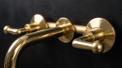 Unlacquered Brass 3-Hole Wall Mount Faucet | Lever Handle Bathroom Tap | Vintage Antique Solid Brass Widespread Luxury Sink Faucet