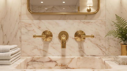 Unlacquered Brass 3-Hole Wall Mount Faucet | Lever Handle Bathroom Tap | Vintage Antique Solid Brass Widespread Luxury Sink Faucet