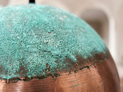 Handmade Oxidized Copper Pendant Light Green Patina Dome | Rustic Boho Vintage Ceiling Lamp | Moroccan Artisan Farmhouse Hanging Light