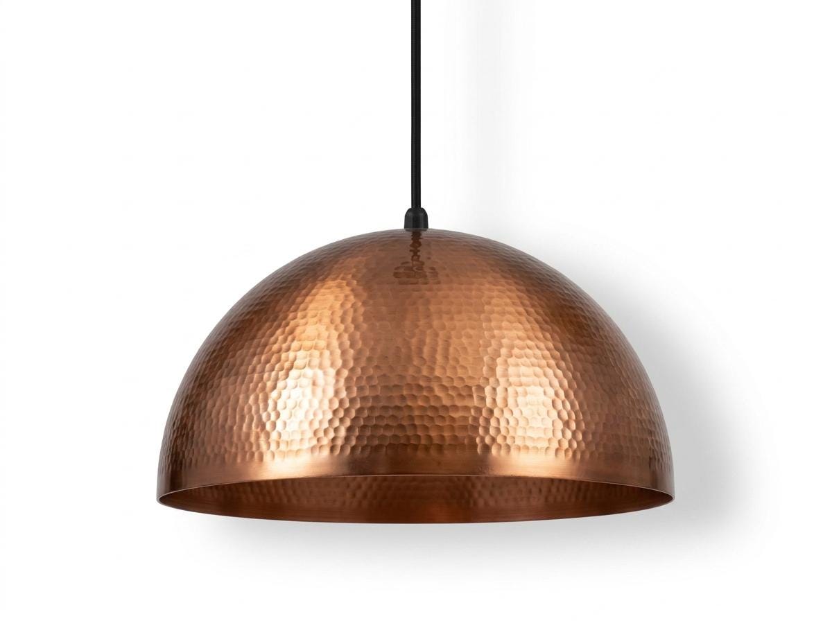 Handmade Hammered Copper Dome Pendant Light | Rustic Kitchen Island Ceiling Lamp | Bohemian Farmhouse Moroccan Artisan Hanging Light Fixture