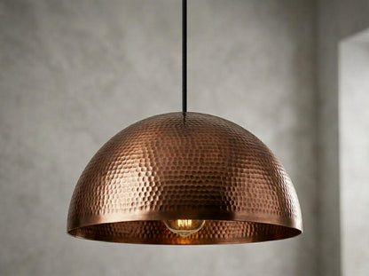 Handmade Hammered Copper Dome Pendant Light | Rustic Kitchen Island Ceiling Lamp | Bohemian Farmhouse Moroccan Artisan Hanging Light Fixture