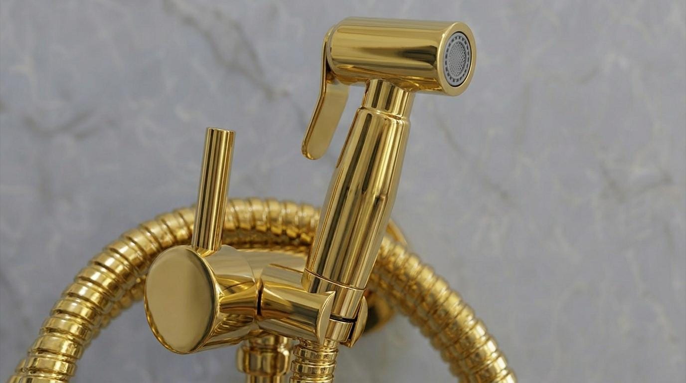 Unlacquered Brass Handheld Bidet Sprayer, Hot & Cold Vintage Shattaf | Antique Toilet Spray | Morocco Handmade Bidet