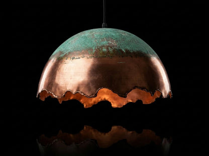 Handmade Oxidized Copper Pendant Light Green Patina Dome | Rustic Boho Vintage Ceiling Lamp | Moroccan Artisan Farmhouse Hanging Light