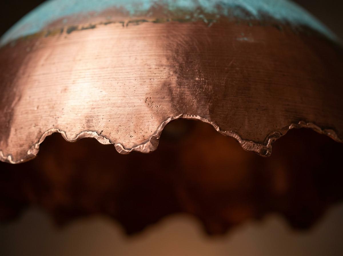 Handmade Oxidized Copper Pendant Light Green Patina Dome | Rustic Boho Vintage Ceiling Lamp | Moroccan Artisan Farmhouse Hanging Light