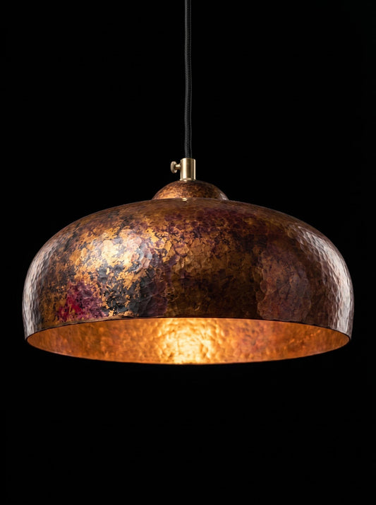 Handmade Aged Patina Copper Pendant Light Rustic Dome | Industrial Kitchen Island Ceiling Lamp | Bohemian Farmhouse Moroccan Artisan Light