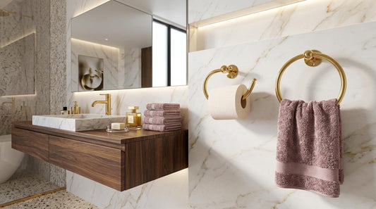 Unlacquered Brass Toilet Paper Holder & Towel Ring Set | Vintage Wall Mount Brass Bathroom Accessories | Handmade Gold Bathroom Decor