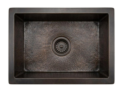 Handmade Hammered Copper Kitchen Sink Undermount | Antique Bronze Dark Patina Single Bowl Basin | Rustic Farmhouse Moroccan Artisan Fixture
