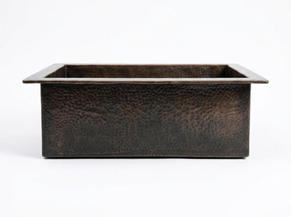 Handmade Hammered Copper Kitchen Sink Undermount | Antique Bronze Dark Patina Single Bowl Basin | Rustic Farmhouse Moroccan Artisan Fixture